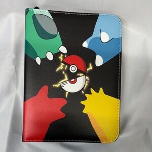 Pokemon colorful  leather Binder full zip and  card holder included New!
